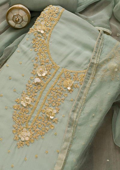 Light Grey Cutdana Organza Unstitched Salwar Kameez-Koskii