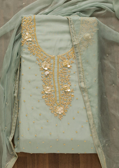 Light Grey Cutdana Organza Unstitched Salwar Kameez-Koskii