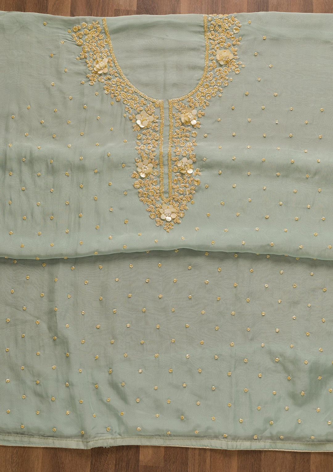 Light Grey Cutdana Organza Unstitched Salwar Kameez-Koskii
