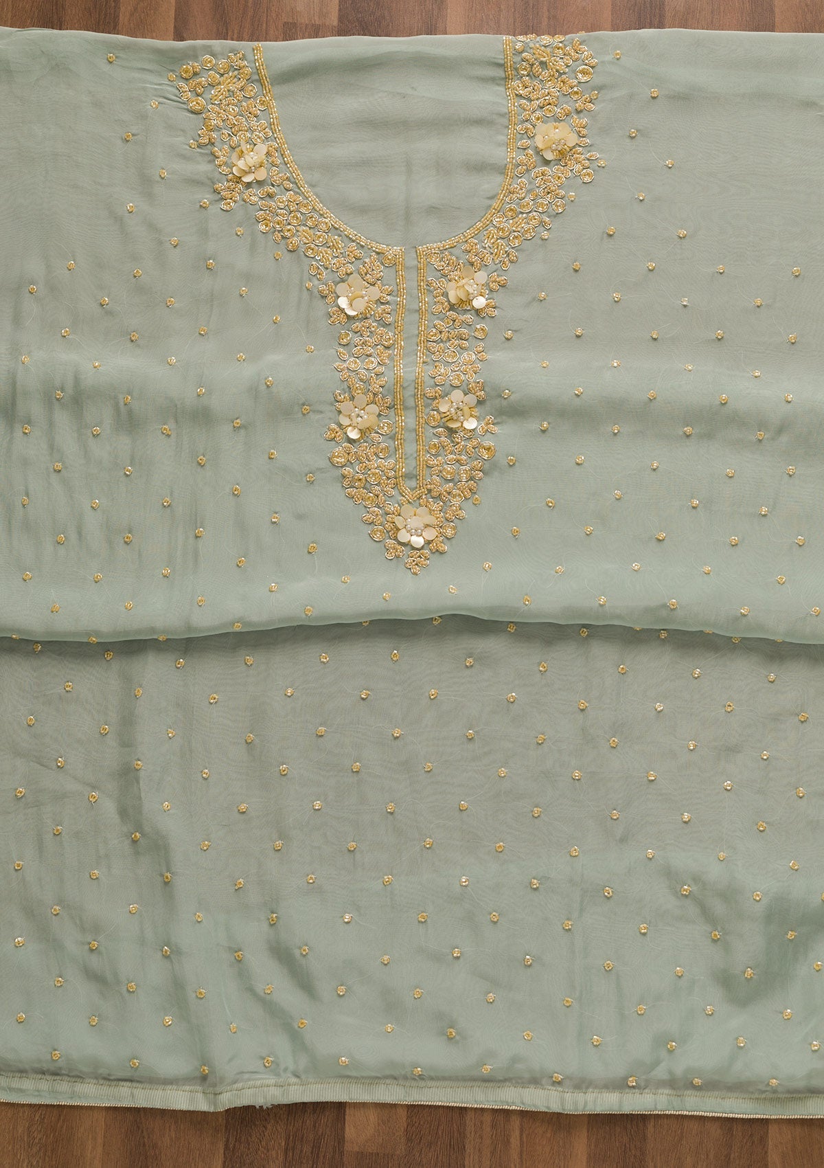 Light Grey Cutdana Organza Unstitched Salwar Kameez-Koskii
