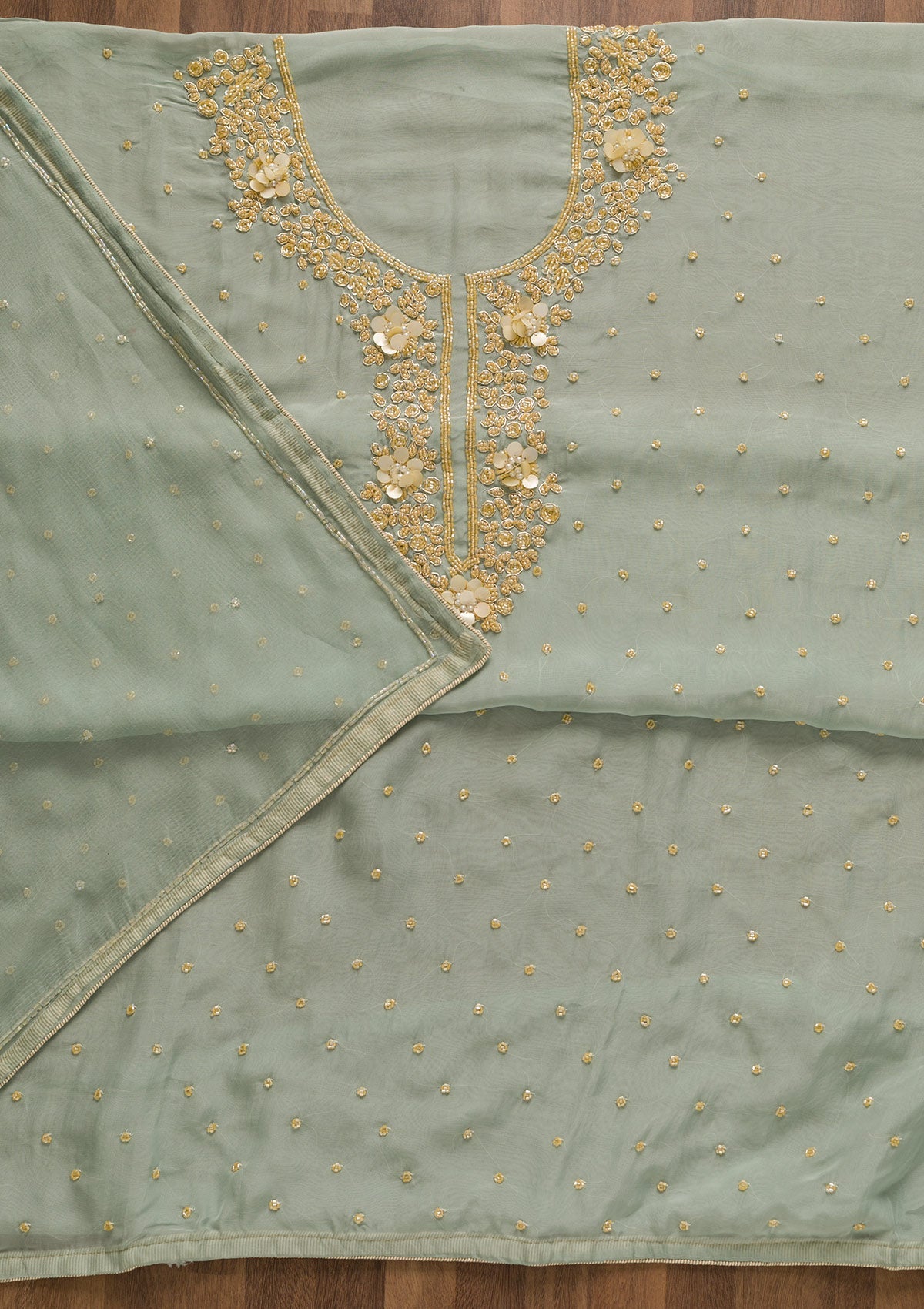 Light Grey Cutdana Organza Unstitched Salwar Kameez-Koskii