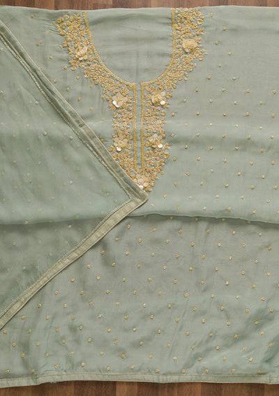 Light Grey Cutdana Organza Unstitched Salwar Kameez-Koskii