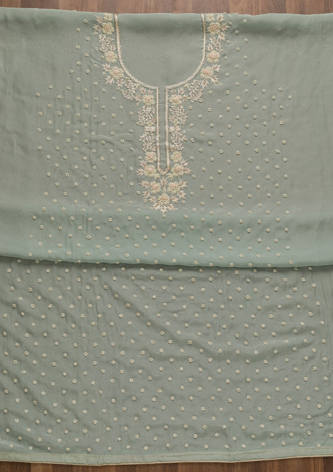 Light Grey Pearlwork Organza Unstitched Salwar Kameez-Koskii