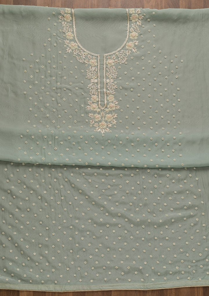 Light Grey Pearlwork Organza Unstitched Salwar Kameez-Koskii