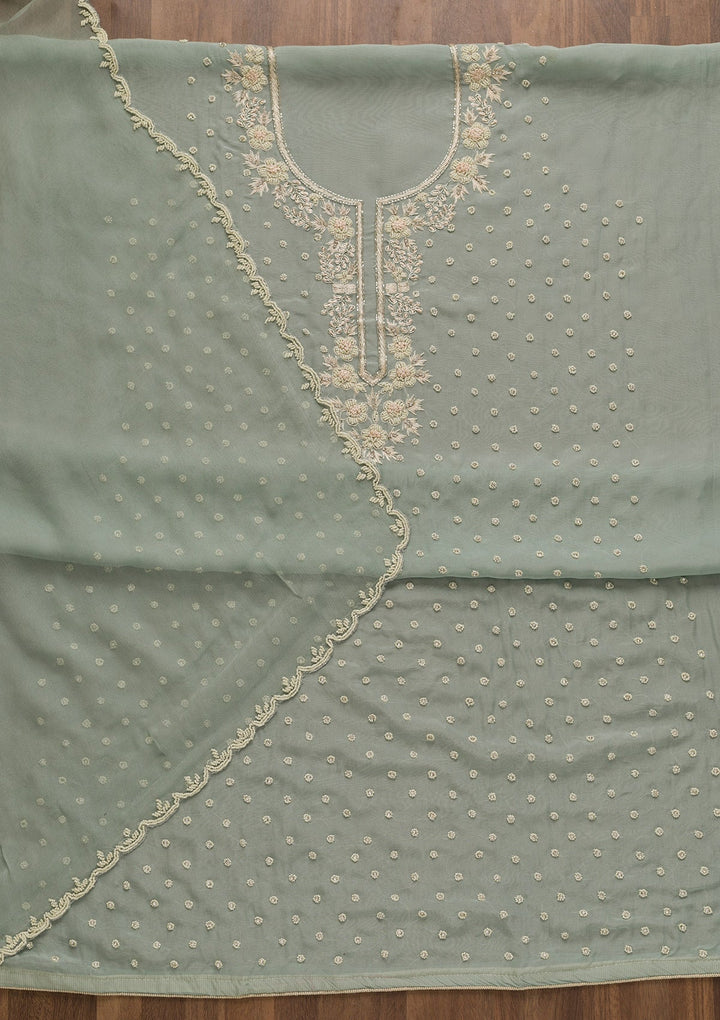 Light Grey Pearlwork Organza Unstitched Salwar Kameez-Koskii