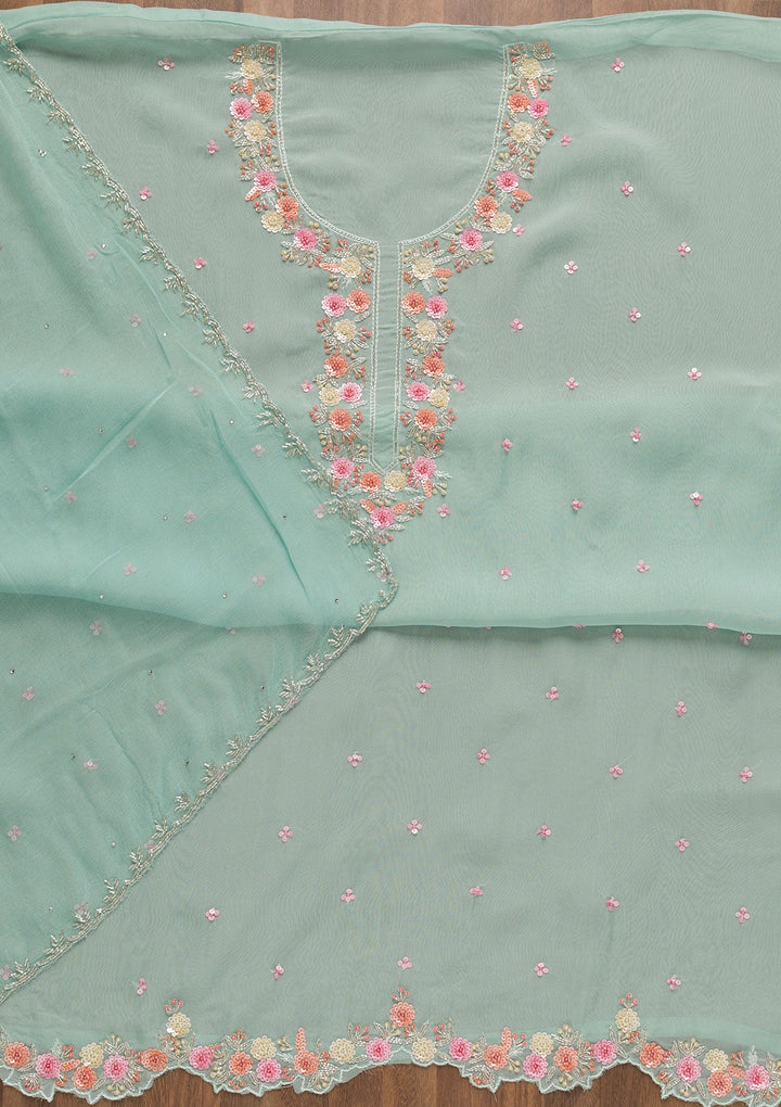 Light Blue Sequins Organza Unstitched Salwar Kameez-Koskii