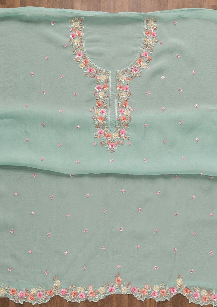 Light Blue Sequins Organza Unstitched Salwar Kameez-Koskii