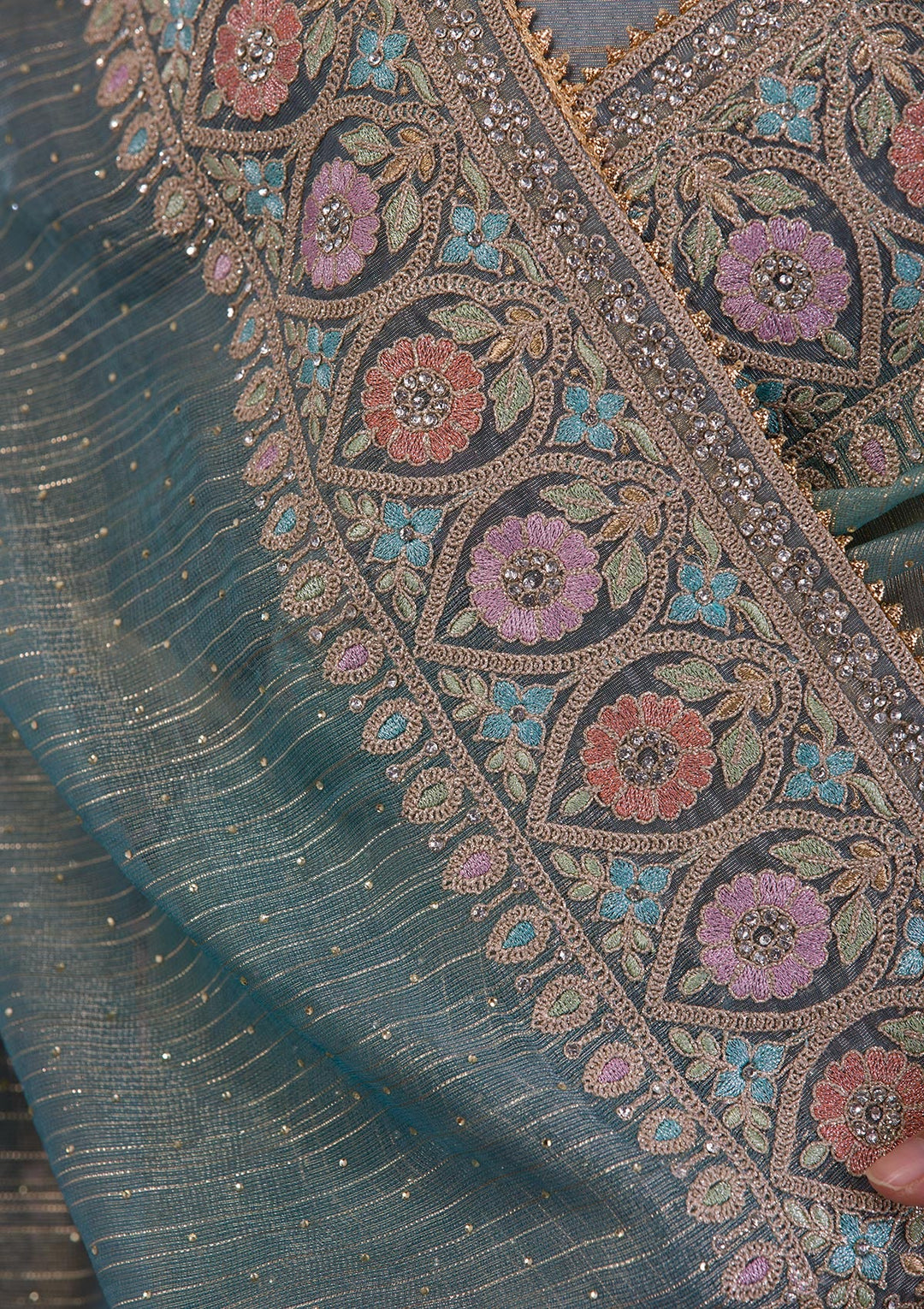 Light Grey Stonework Shimmer Saree-Koskii