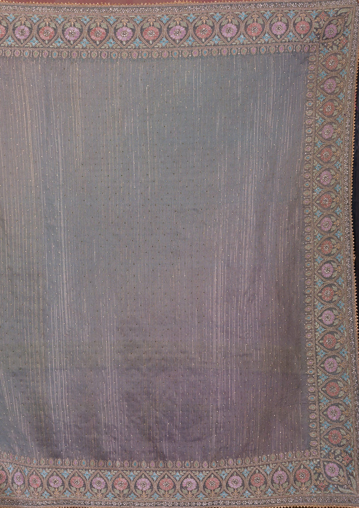 Light Grey Stonework Shimmer Saree-Koskii
