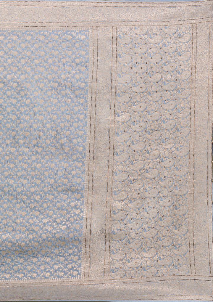 Light Grey Zariwork Brocade Saree-Koskii