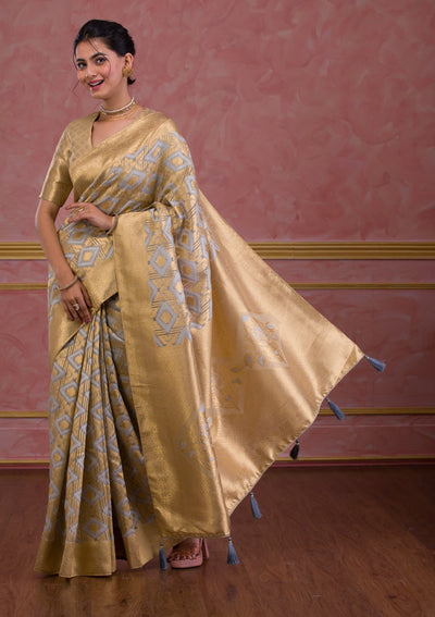 Light Grey Zariwork Brocade Saree-Koskii