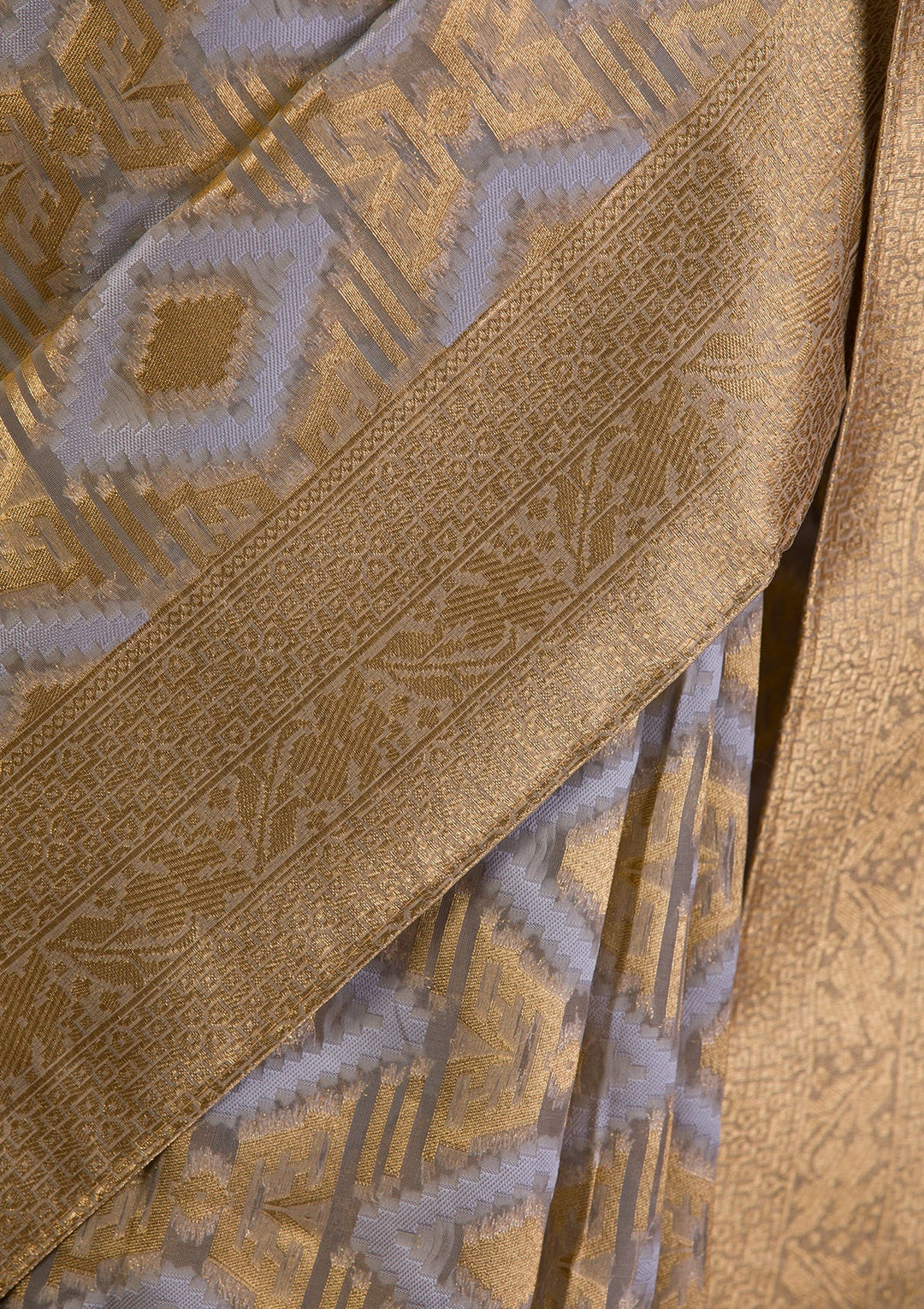 Light Grey Zariwork Brocade Saree-Koskii