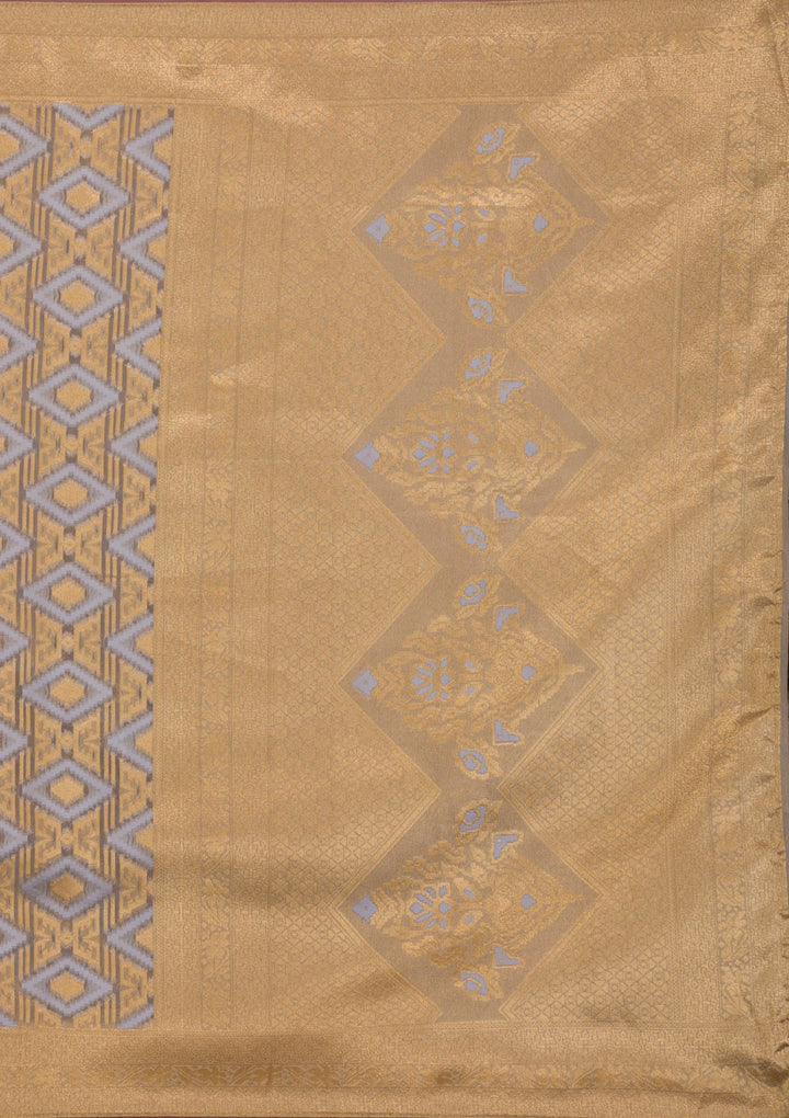 Light Grey Zariwork Brocade Saree-Koskii