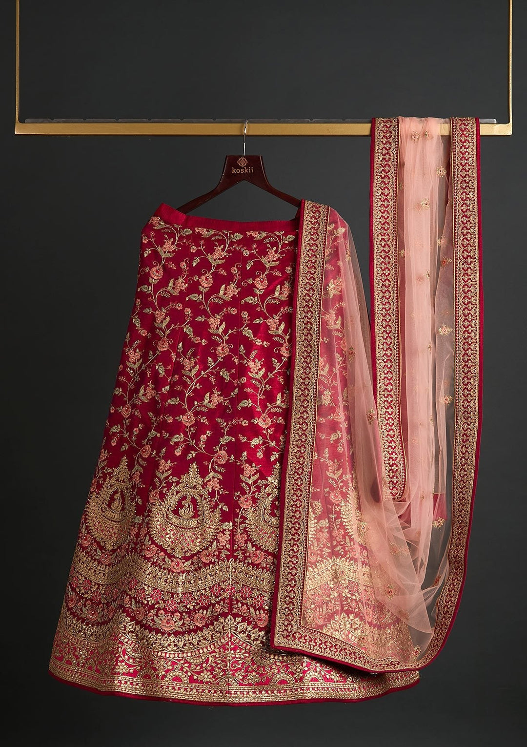 Magenta Pink Gotapatti Raw Silk Designer Semi-Stitched Lehenga - koskii