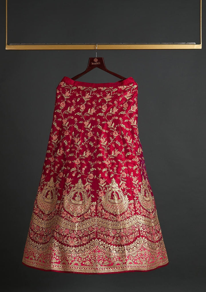 Magenta Pink Gotapatti Raw Silk Designer Semi-Stitched Lehenga - koskii