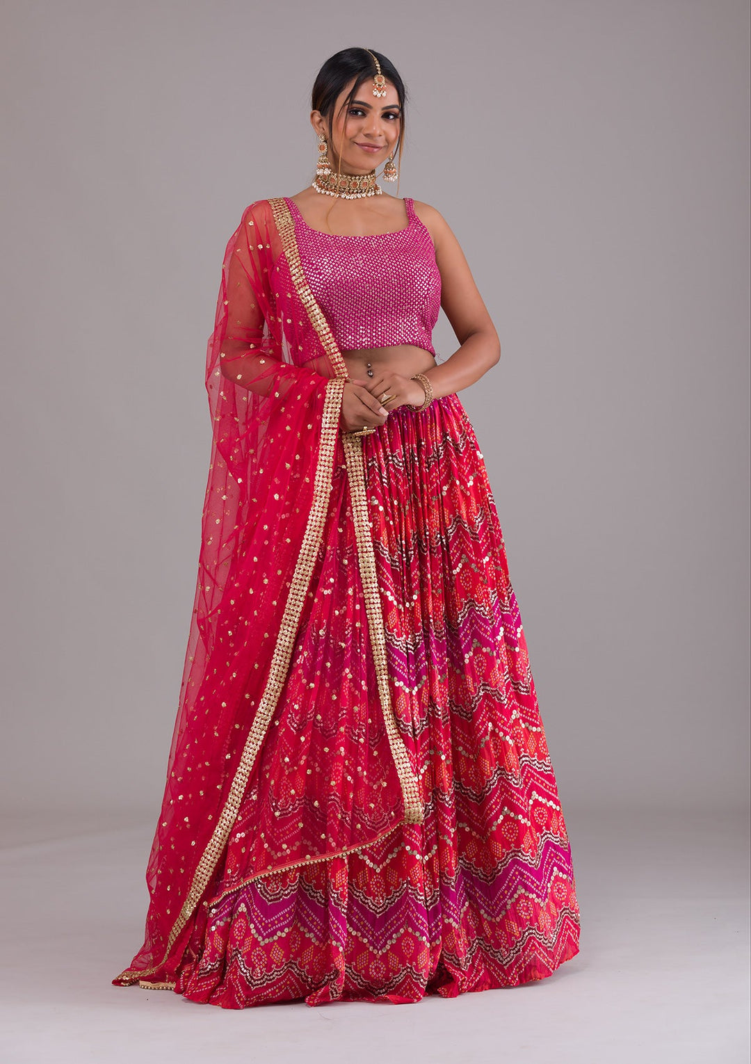 Magenta Pink Sequins Georgette Lehenga-Koskii