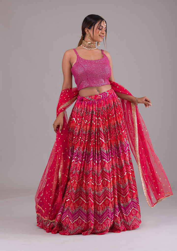Magenta Pink Sequins Georgette Lehenga-Koskii