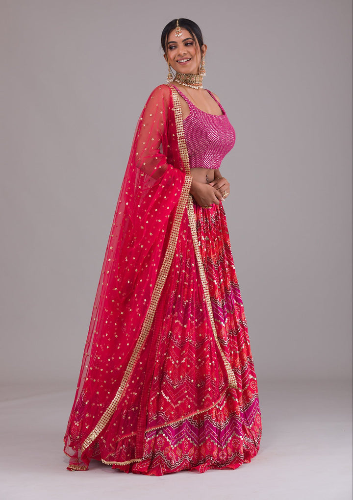 Magenta Pink Sequins Georgette Lehenga-Koskii