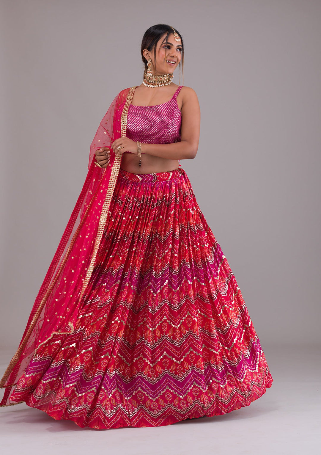 Magenta Pink Sequins Georgette Lehenga-Koskii