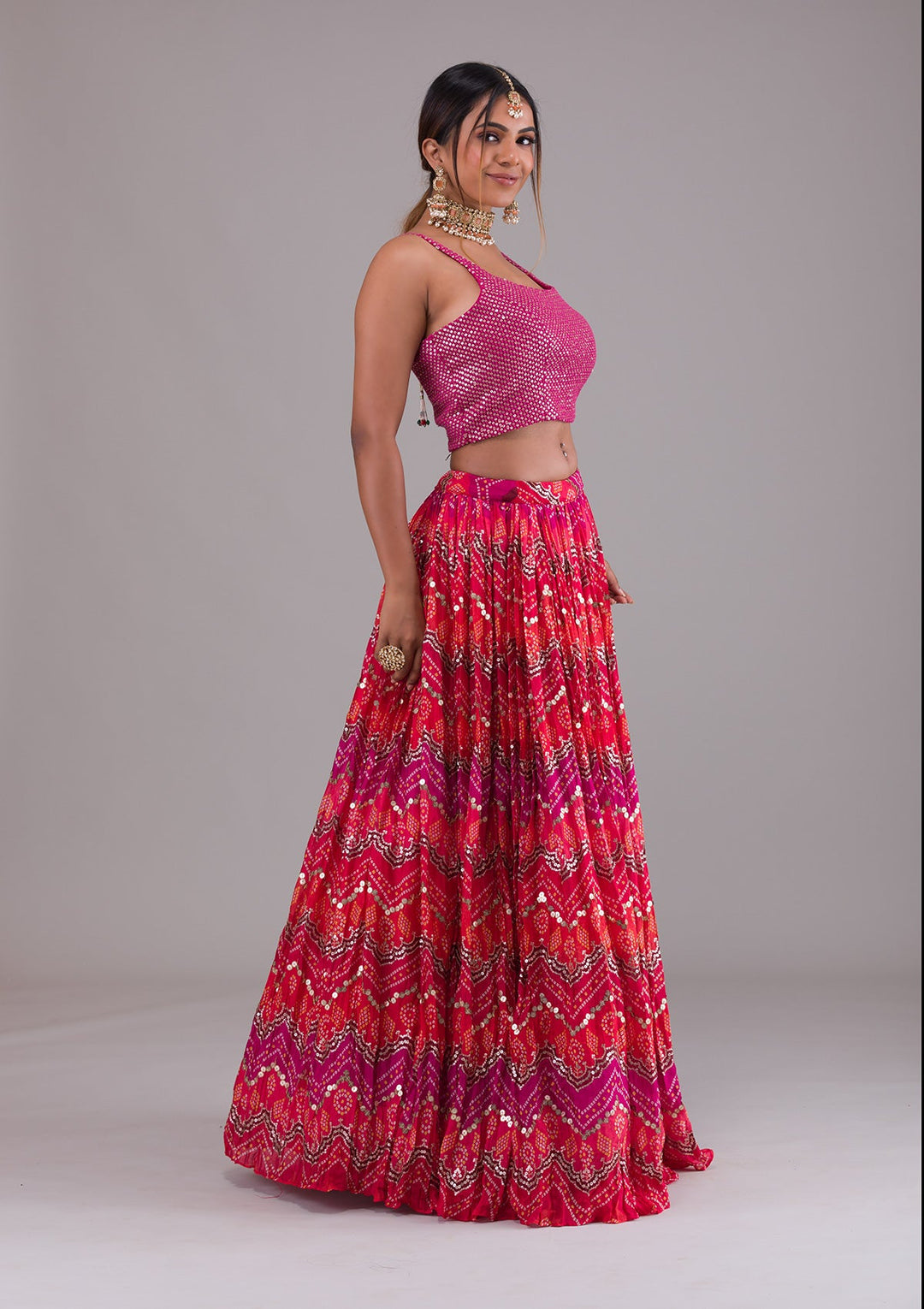 Magenta Pink Sequins Georgette Lehenga-Koskii