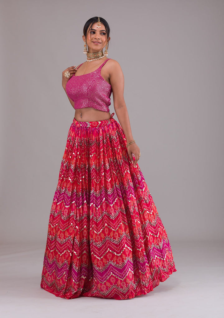Magenta Pink Sequins Georgette Lehenga-Koskii