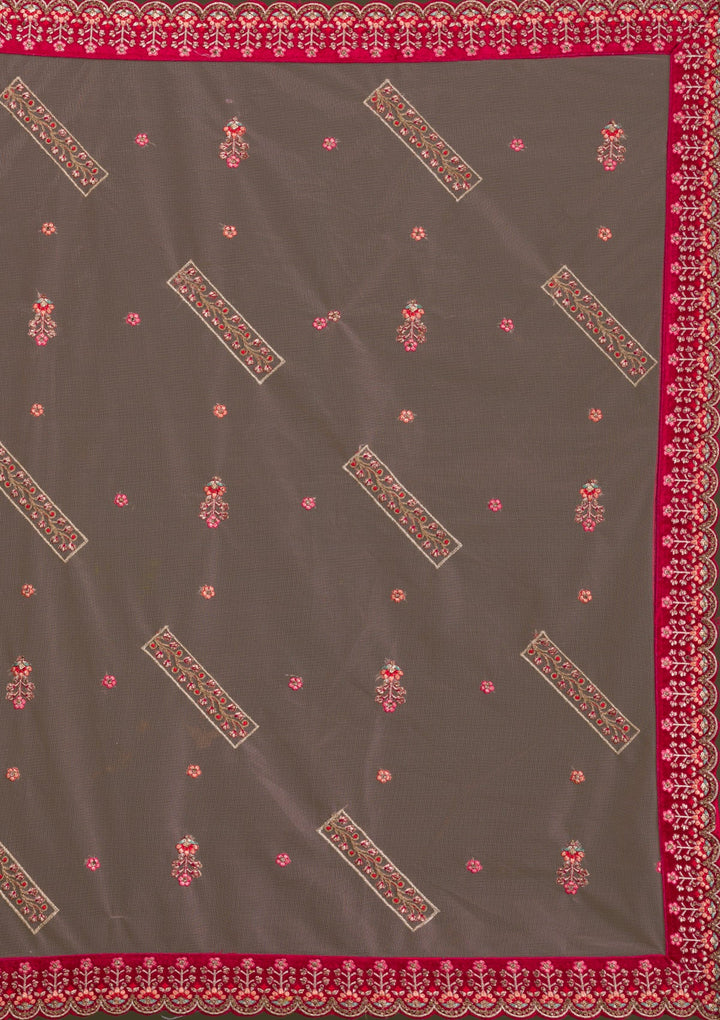 Magenta Pink Stonework Velvet Semi-Stitched Lehenga-Koskii