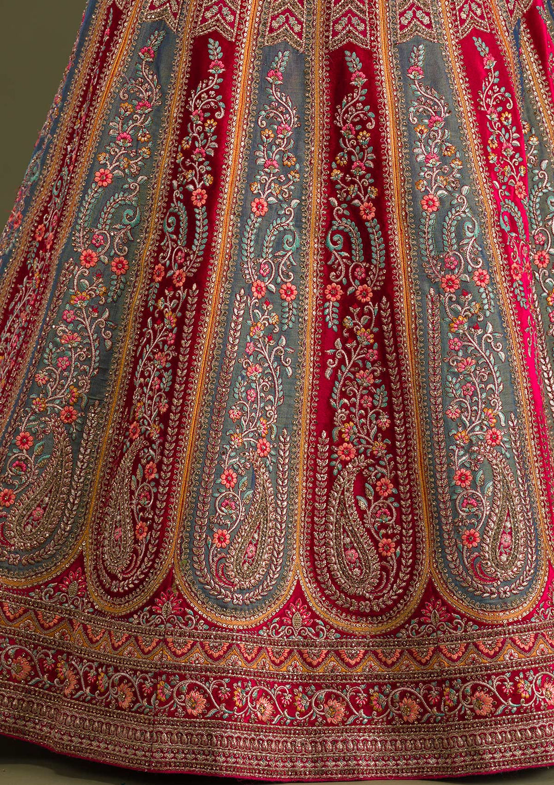Magenta Pink Stonework Velvet Semi-Stitched Lehenga-Koskii