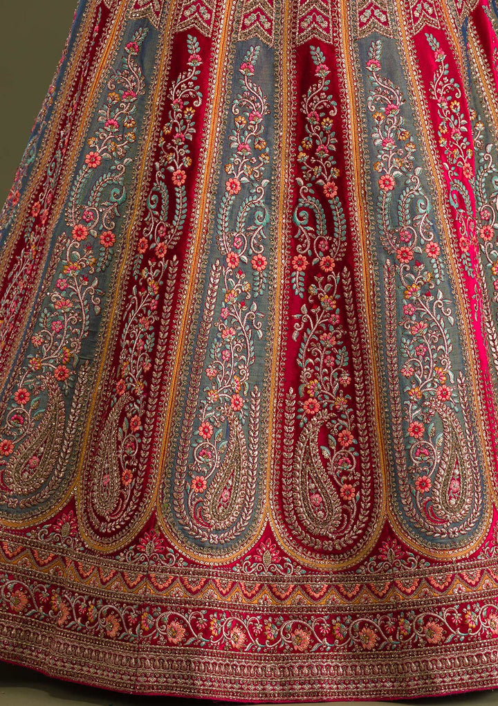 Magenta Pink Stonework Velvet Semi-Stitched Lehenga-Koskii