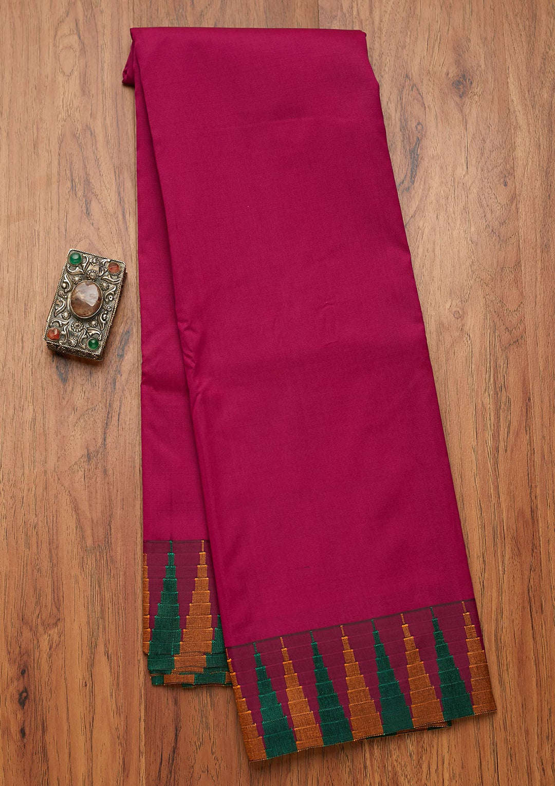 Magenta Pink Zariwork Art Silk Unstitched Saree- Koskii