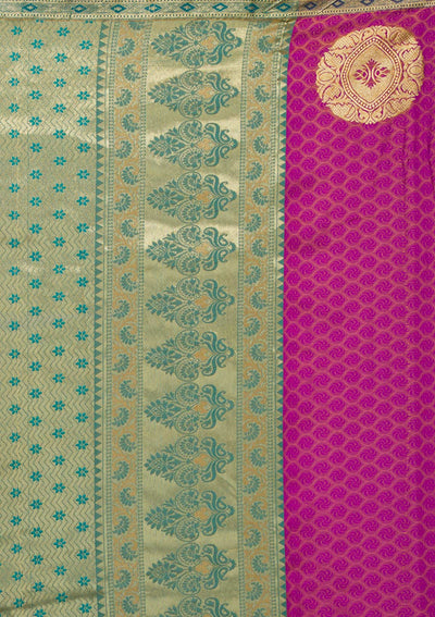 Magenta Pink Zariwork Art Silk Saree-Koskii