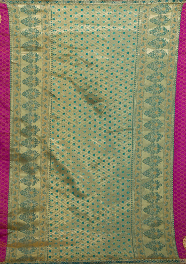 Magenta Pink Zariwork Art Silk Saree-Koskii