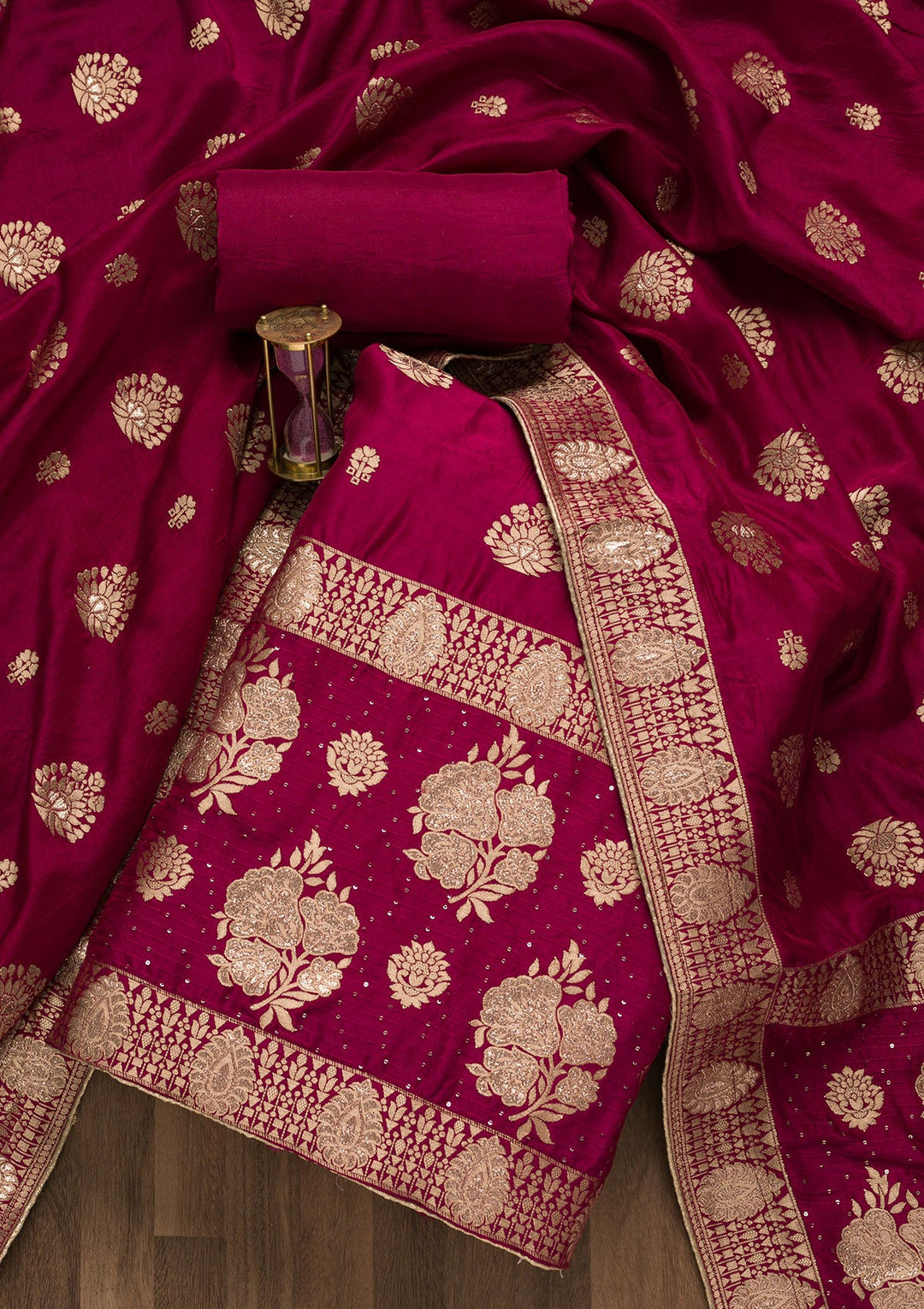 Magenta Pink Zariwork Georgette Unstitched Salwar Suit-Koskii