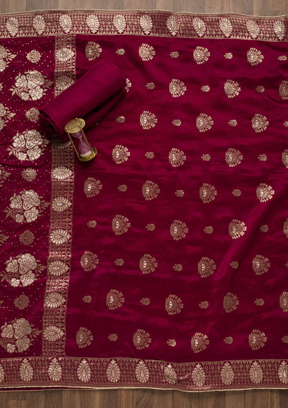 Magenta Pink Zariwork Georgette Unstitched Salwar Suit-Koskii