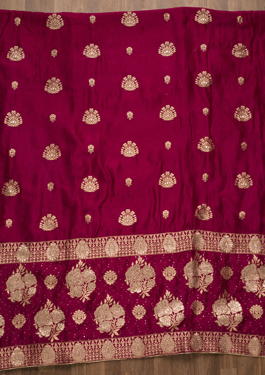 Magenta Pink Zariwork Georgette Unstitched Salwar Suit-Koskii