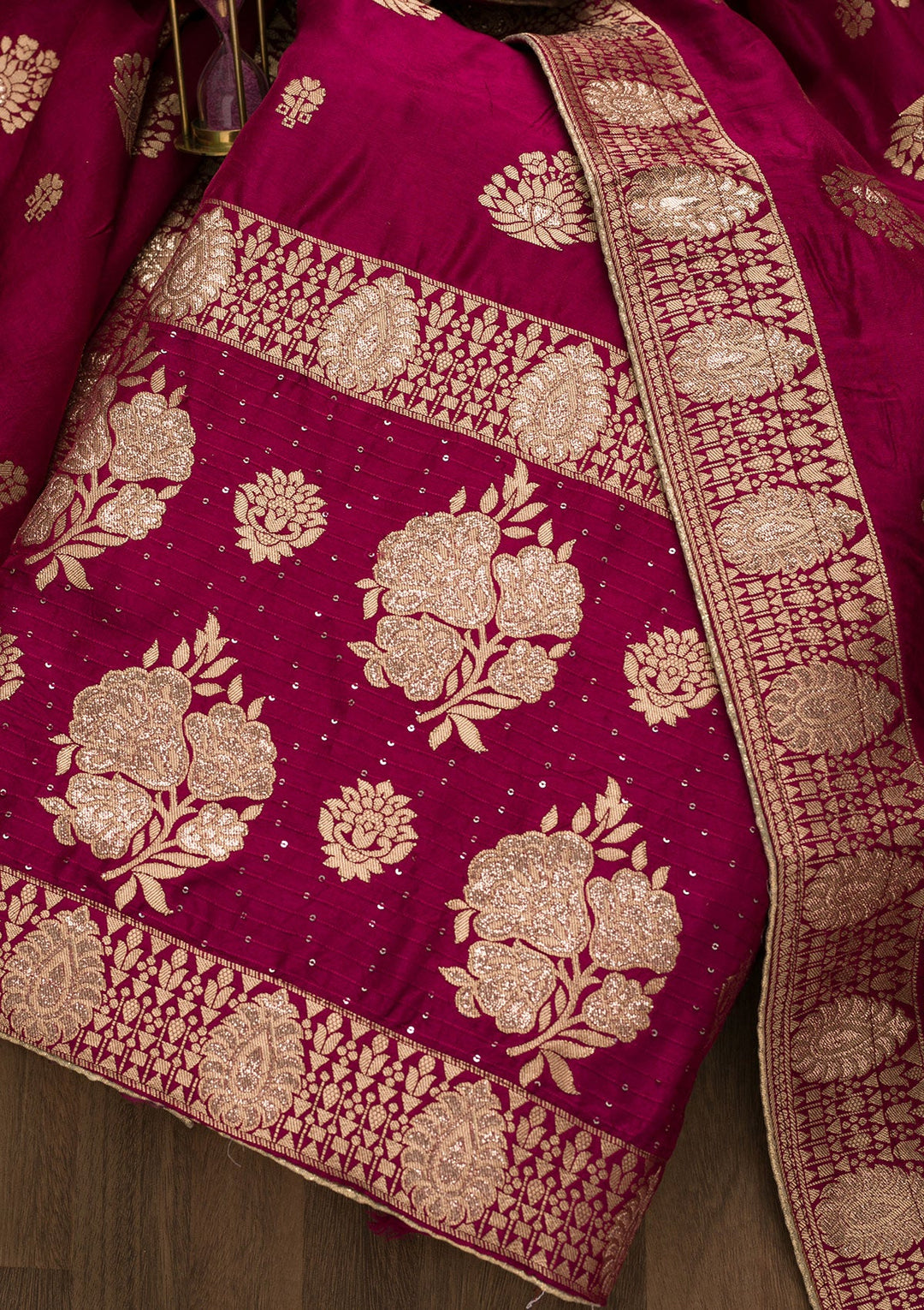 Magenta Pink Zariwork Georgette Unstitched Salwar Suit-Koskii