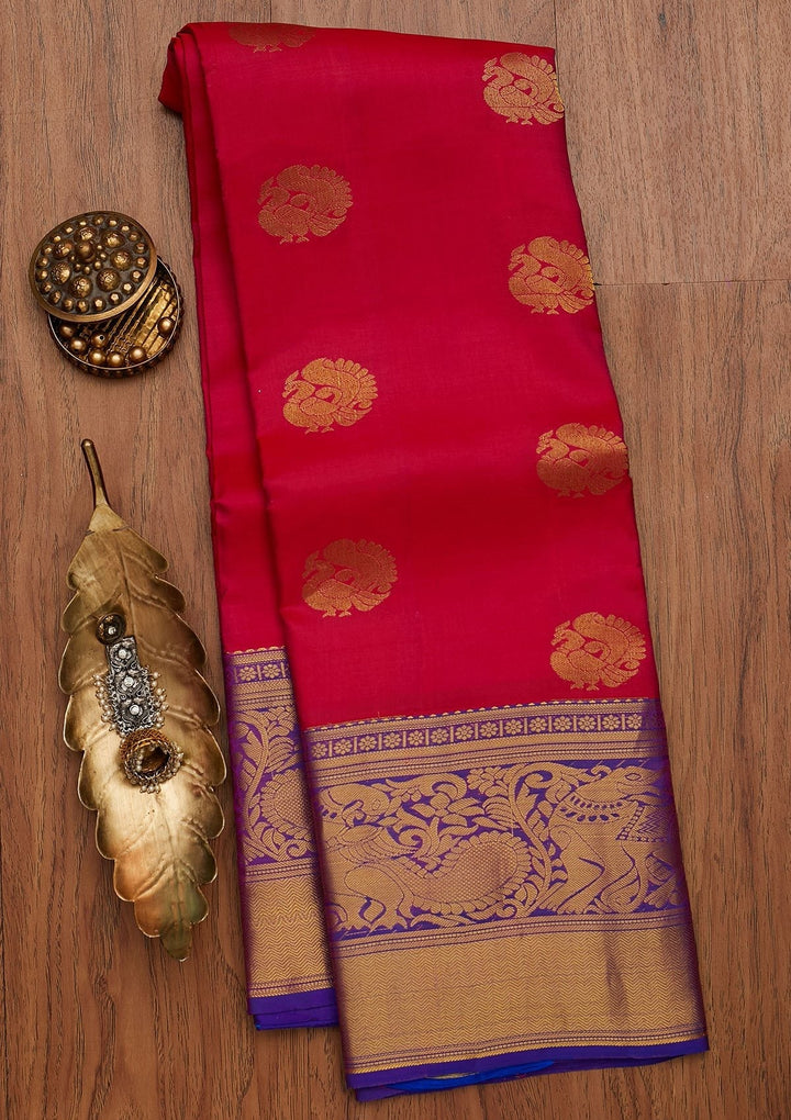 Magenta Pink Zariwork Pure Silk Designer Saree - koskii