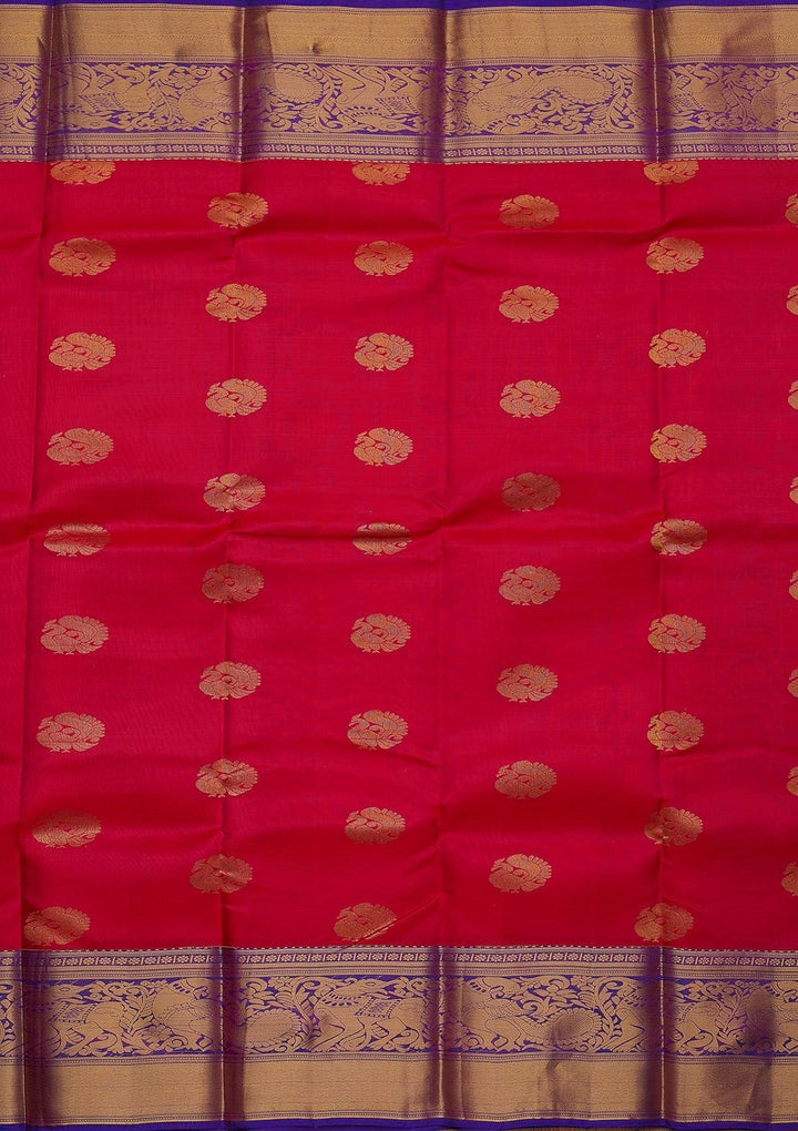 Magenta Pink Zariwork Pure Silk Designer Saree - koskii