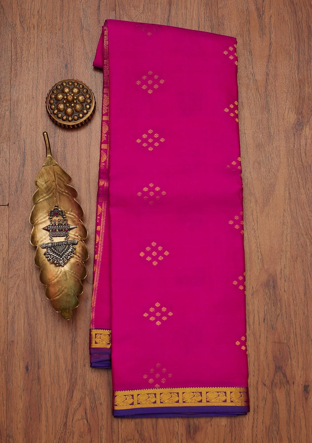 Magenta Pink Zariwork Pure Silk Designer Saree - koskii