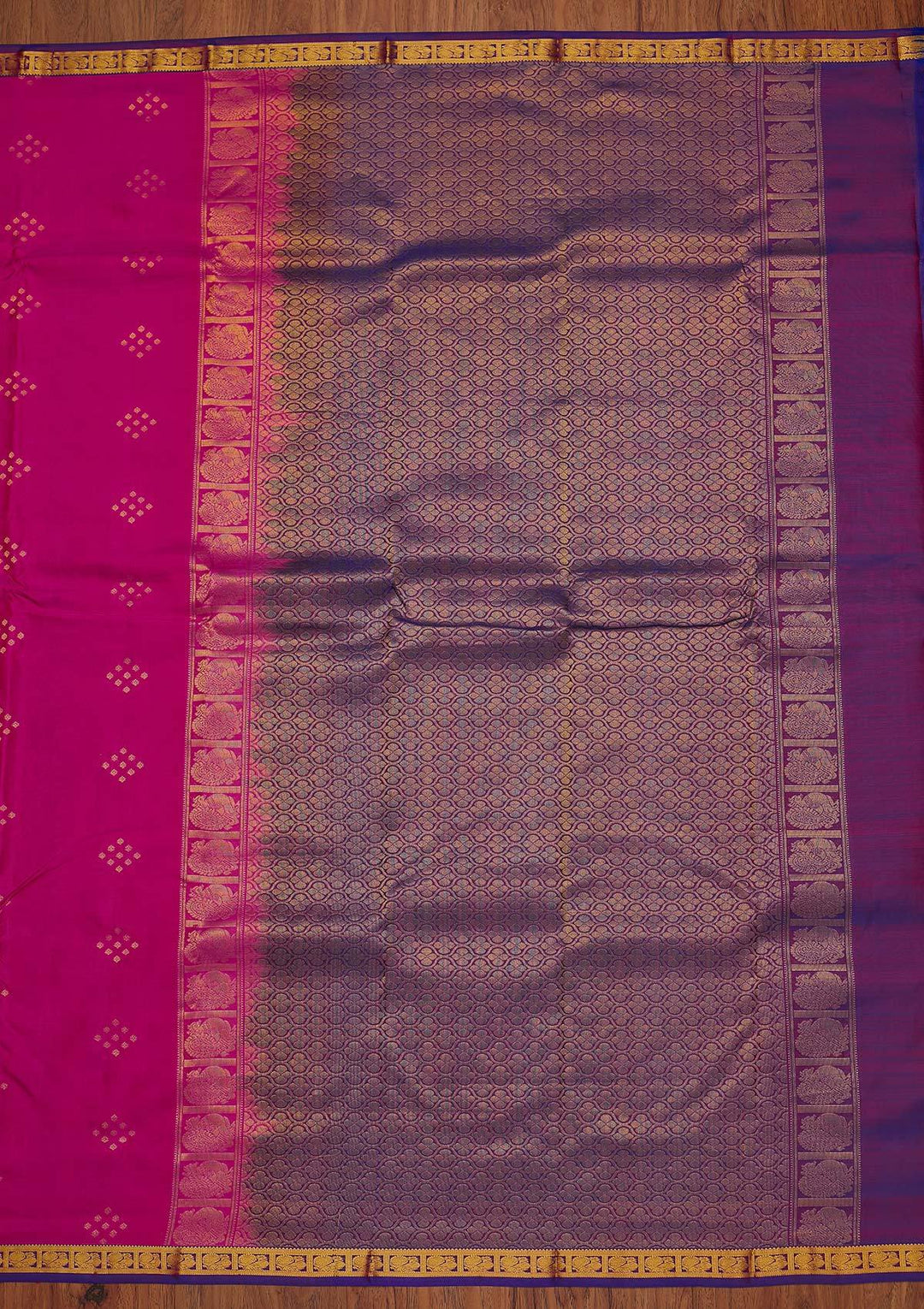 Magenta Pink Zariwork Pure Silk Designer Saree - koskii