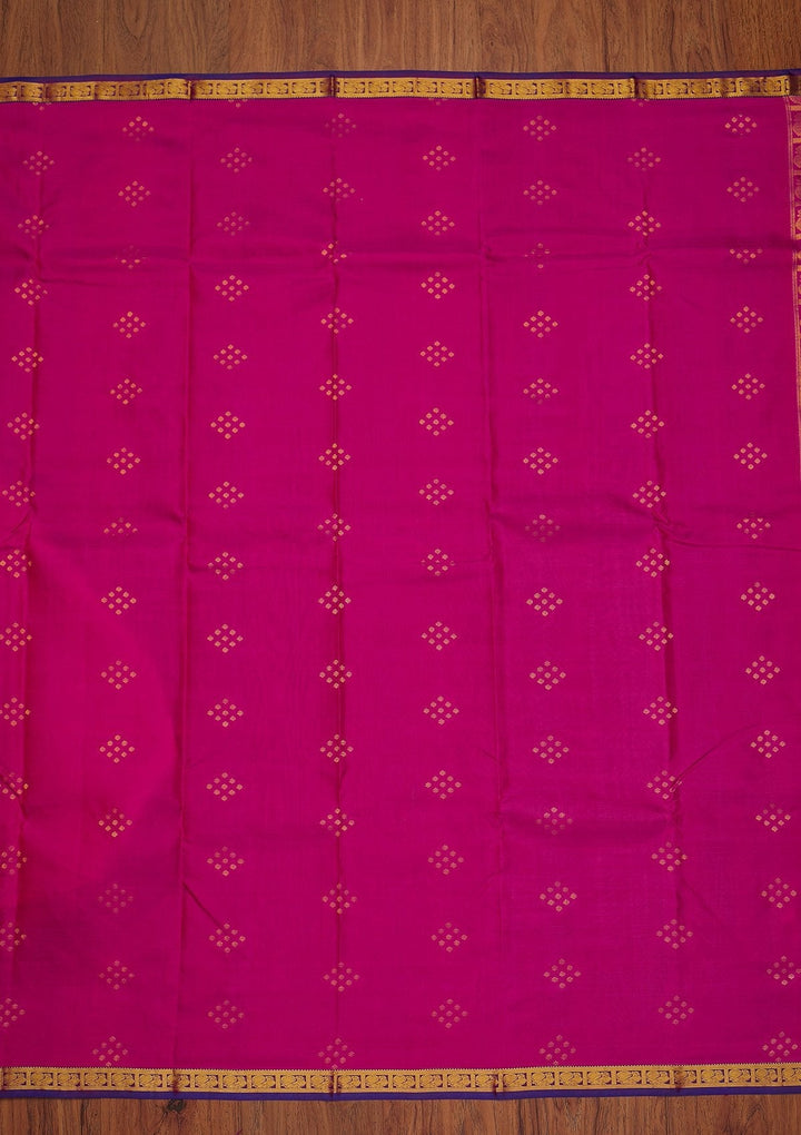 Magenta Pink Zariwork Pure Silk Designer Saree - koskii
