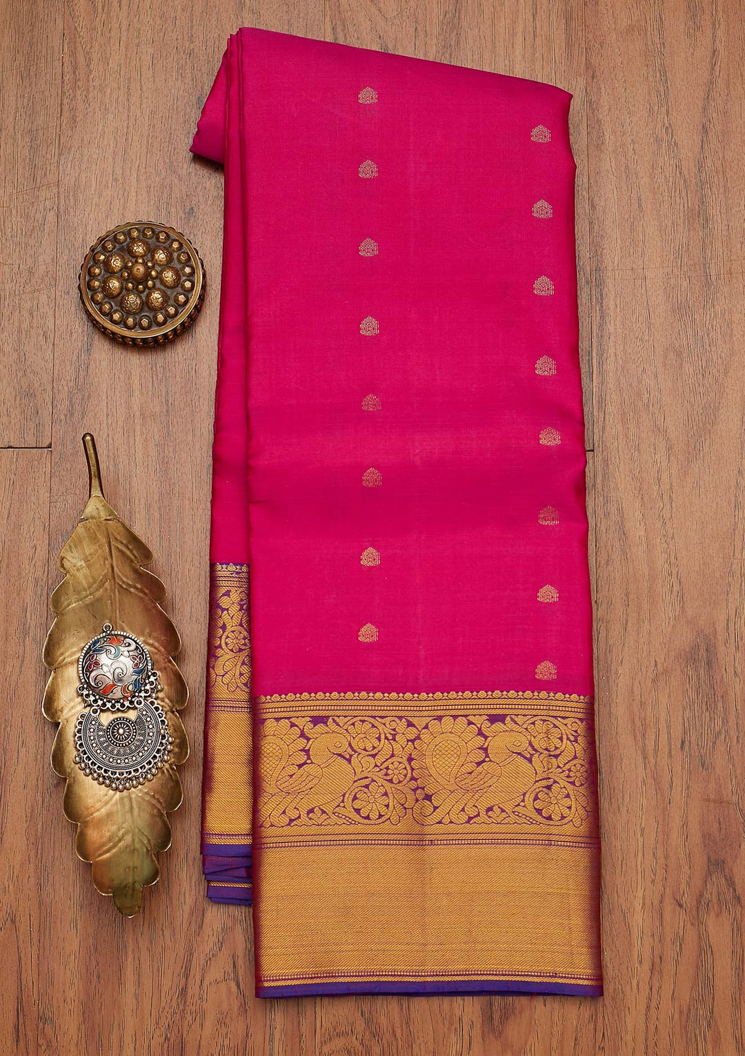 Magenta Pink Zariwork Pure Silk Designer Saree - koskii
