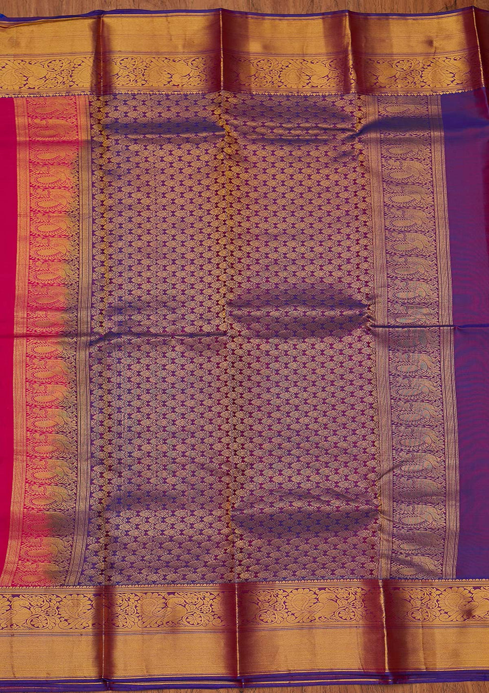 Magenta Pink Zariwork Pure Silk Designer Saree - koskii