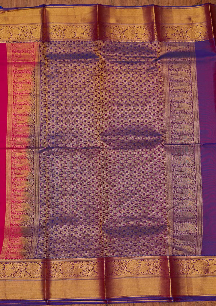Magenta Pink Zariwork Pure Silk Designer Saree - koskii