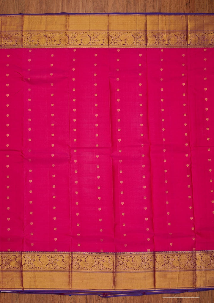 Magenta Pink Zariwork Pure Silk Designer Saree - koskii