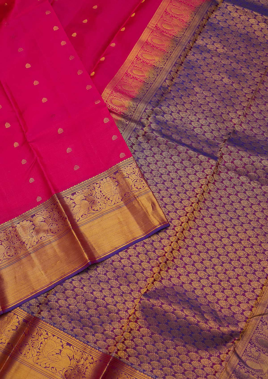 Magenta Pink Zariwork Pure Silk Designer Saree - koskii