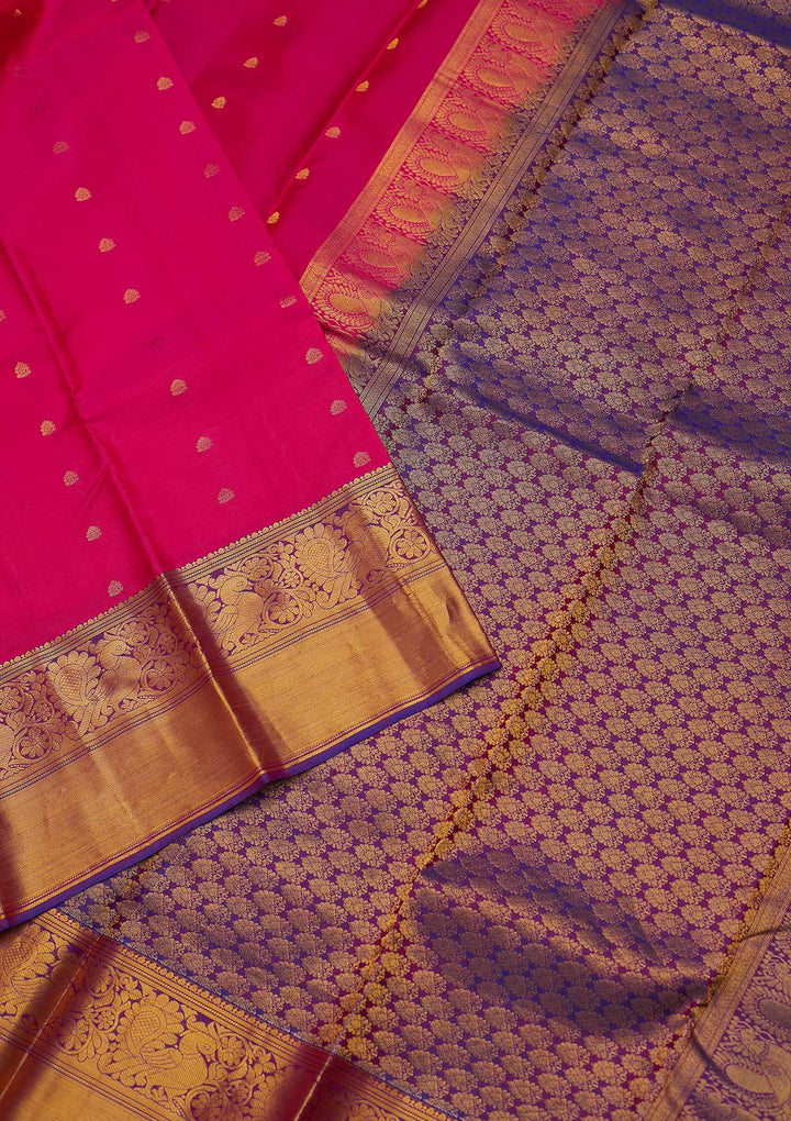 Magenta Pink Zariwork Pure Silk Designer Saree - koskii