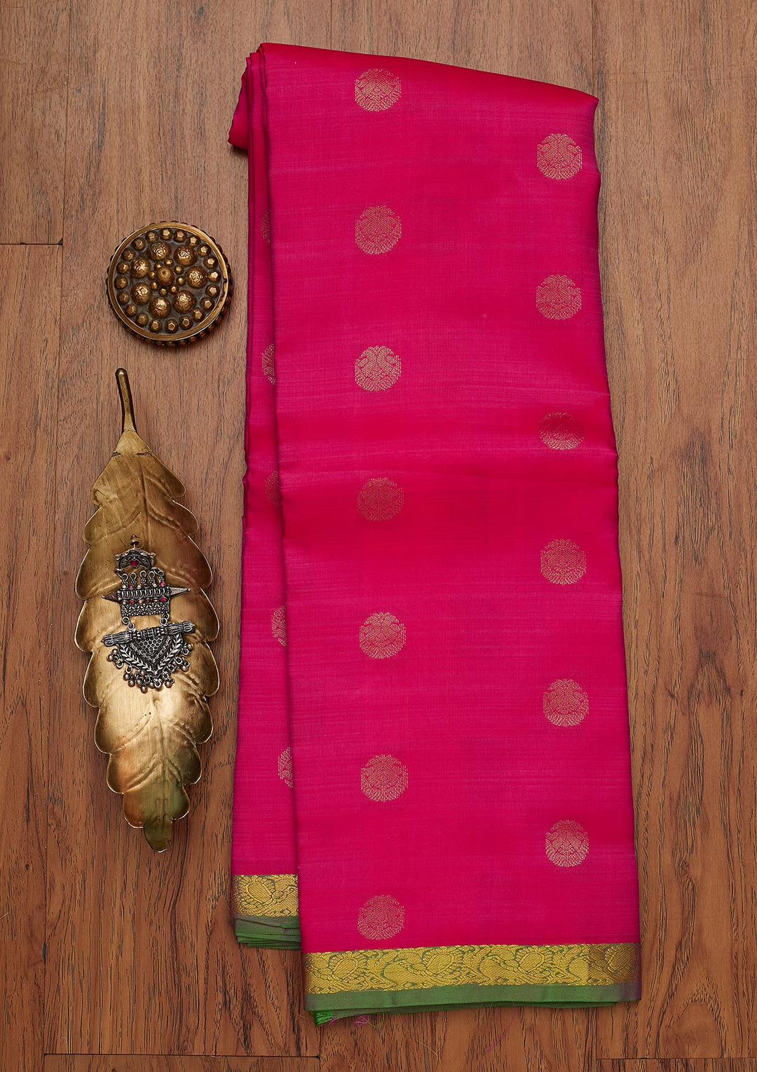 Magenta Pink Zariwork Pure Silk Designer Saree - koskii