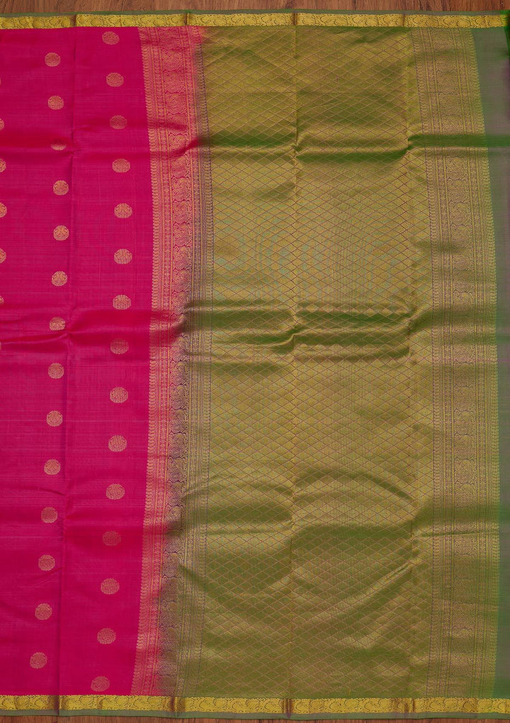 Magenta Pink Zariwork Pure Silk Designer Saree - koskii