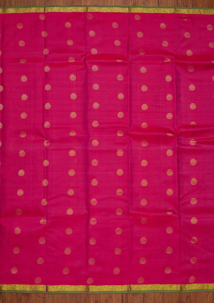 Magenta Pink Zariwork Pure Silk Designer Saree - koskii