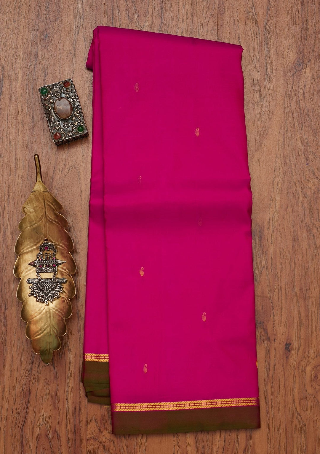 Magenta Pink Zariwork Pure Silk Designer Saree - koskii